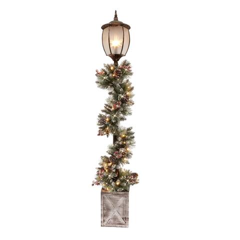 Puleo International 7 Lamp Post Decorated Garland and 50 LED Lights