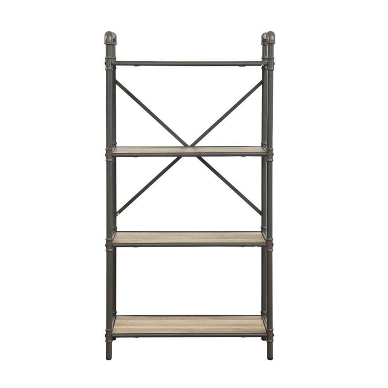 Rectangular 4 Tier Bookshelf in Antique Oak - Antique Oak and Sandy Gray