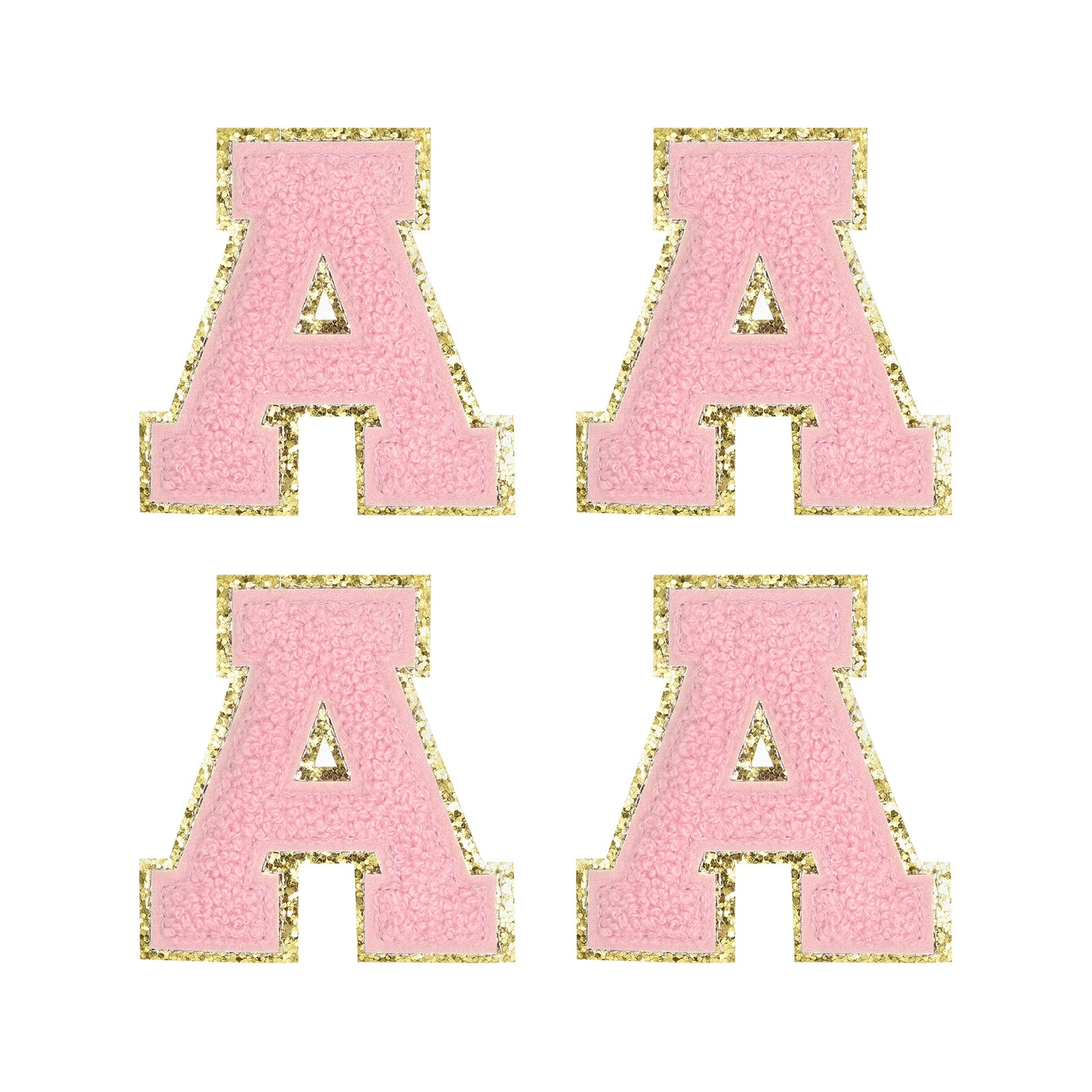 4pcs Pink Chenille Letter, 2.2 Iron on Letters Patches, Chenille Letter Patches for Clothing (A)