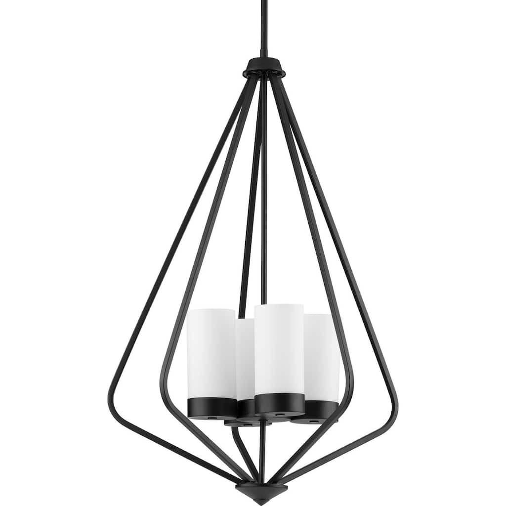 Elevate Collection 4-Light Matte Black Etched Glass Modern Pendant Hanging Light - 20 in x 20 in x 30 in