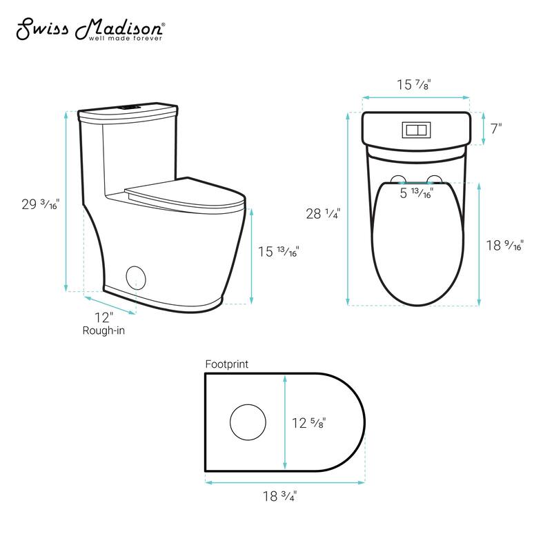 Vevey One-Piece Elongated Toilet Dual-Flush 1.1/1.6 Gpf - 28.35" x 15.75" 29.15"