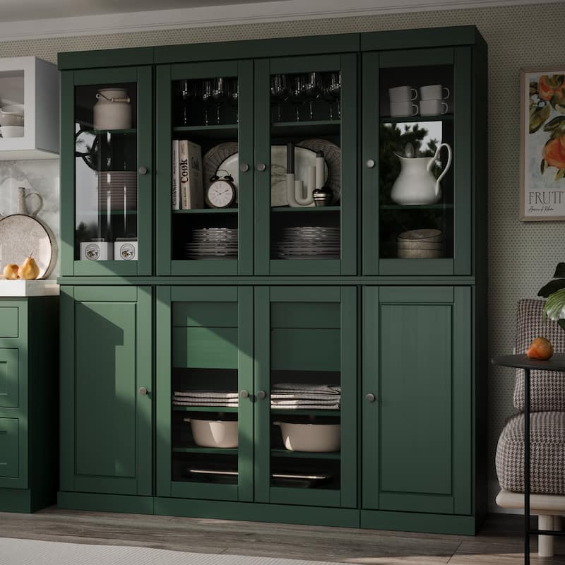 Palace Imports 100% Solid Wood Kitchen China Cabinet Pantry with Glass or Solid Wood Doors and 2-Drawer Kit - 65" x 71.5"