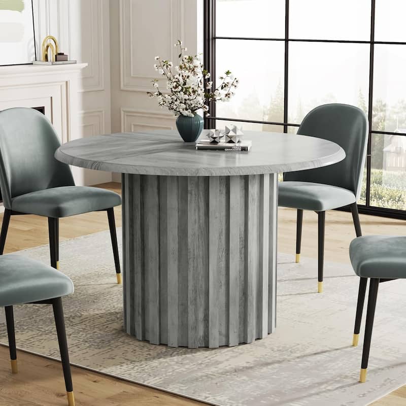 Round Dining Table Kitchen Table, Farmhouse Dinner Table with Metal Base