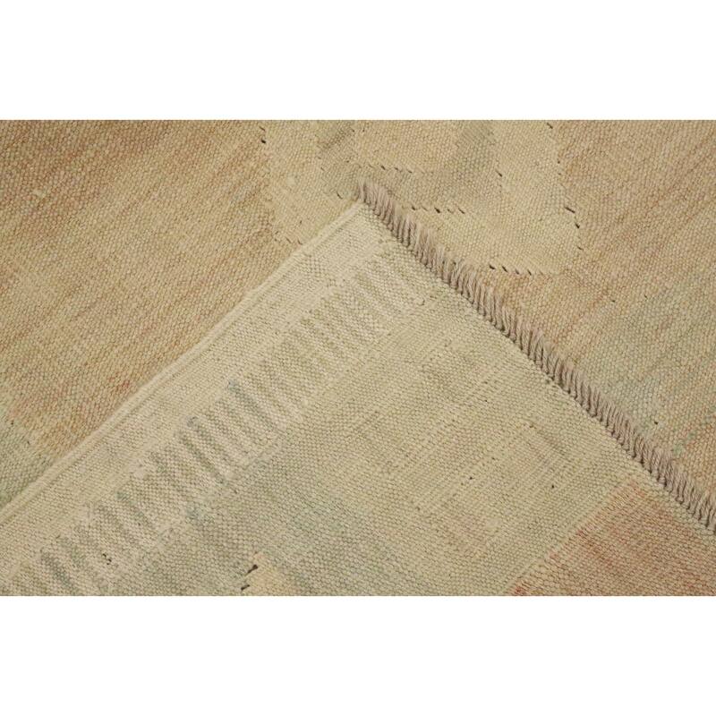 Hand Woven Oriental 100% Wool Carpet Southwestern Tribal Beige & Ivories Kilim Area Rug - 9' 7'' X 8' 1''