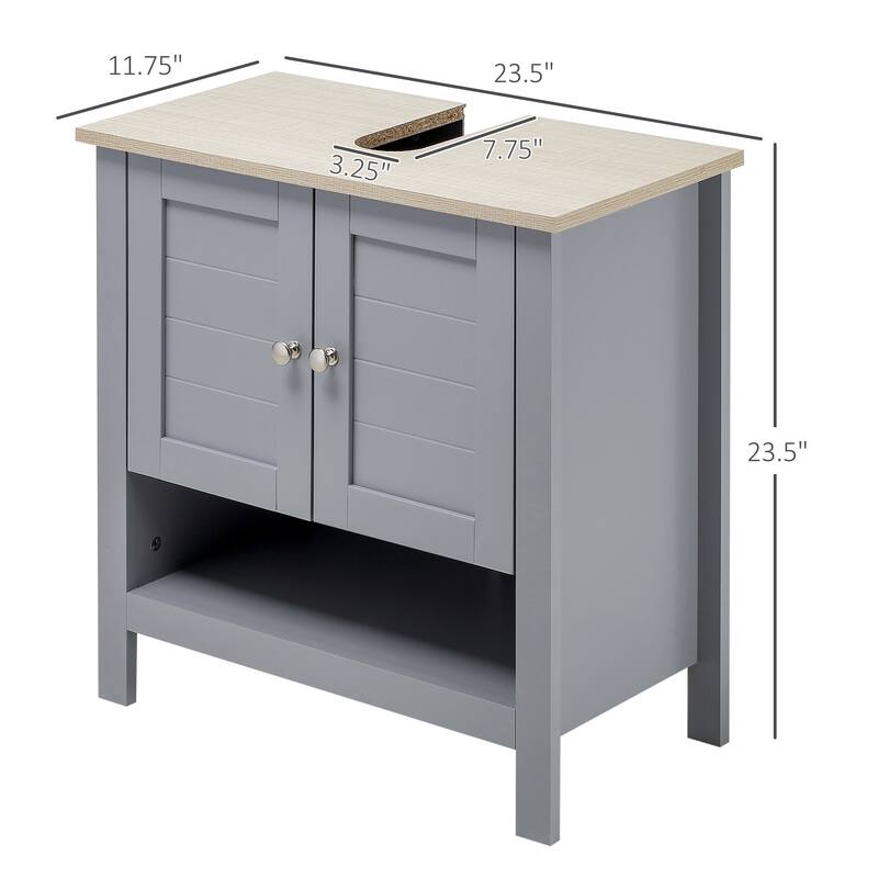 kleankin Bathroom Under Sink Cabinet, Bathroom Vanity Unit, Pedestal Under Sink Design with Adjustable Shelf, Grey