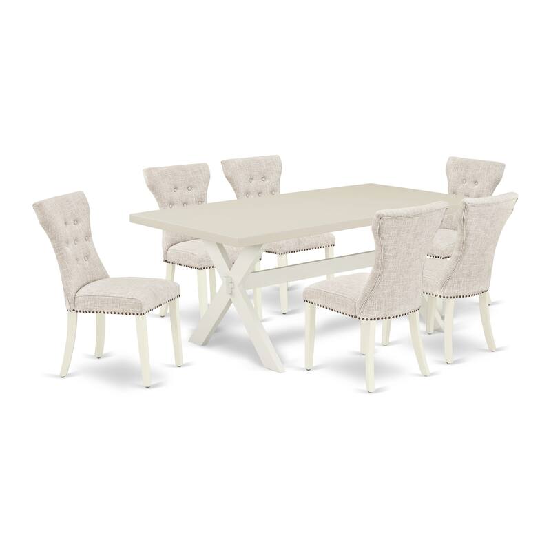 East West Furniture Table Set- a Dining Room Table with X-Legs and Doeskin Linen Fabric Parson Chairs, Off-White(Pieces Options)