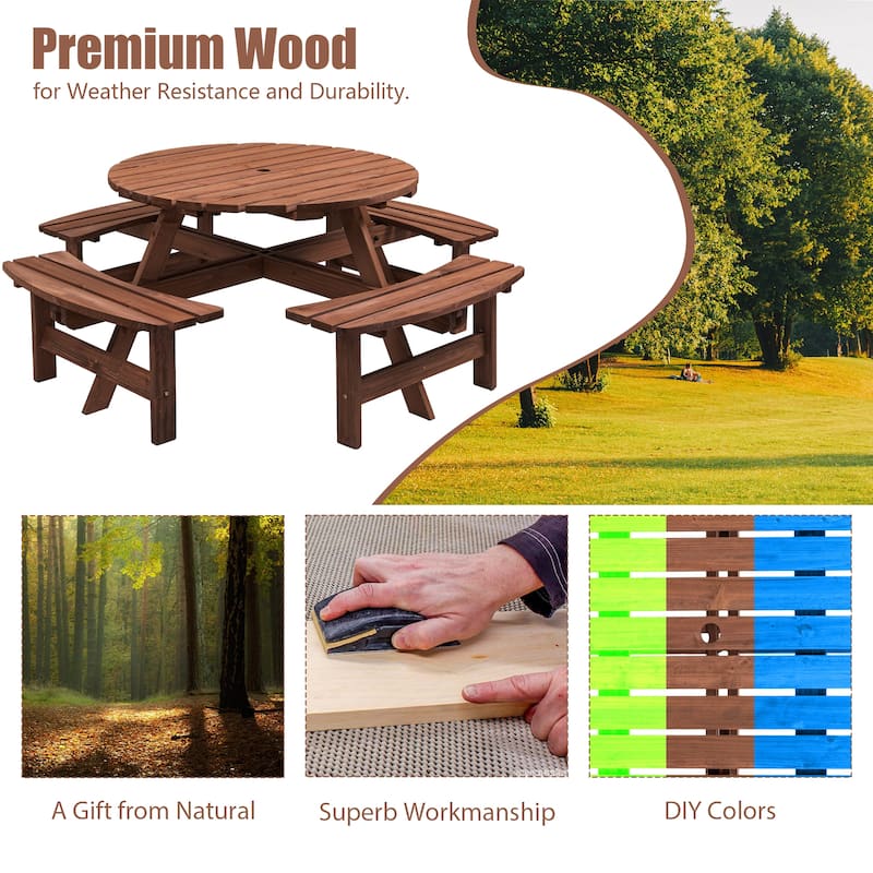 8-Person Outdoor Picnic Table w/Benches & Umbrella Hole, 2200 LBS
