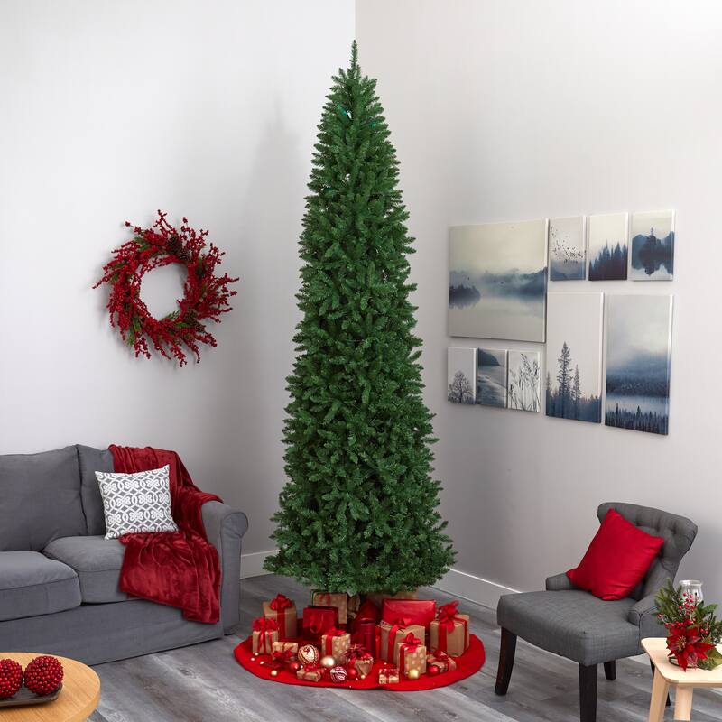 10ft. Slim Green Pine Artificial Christmas Tree with 800 Clear LED Lights - Grand Holiday Statement X-Mas Tree