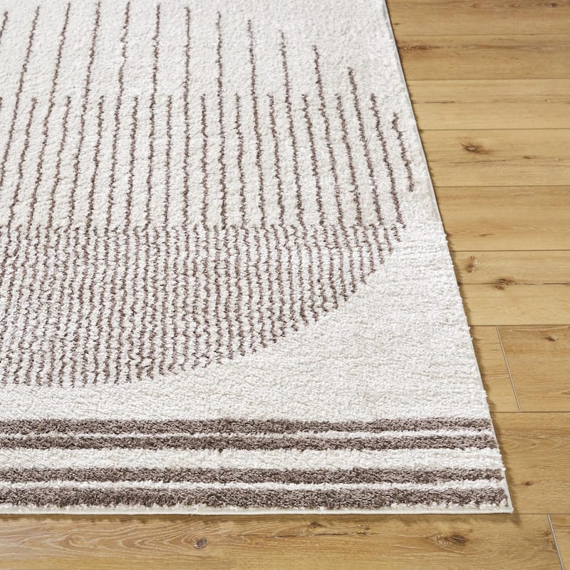 Livabliss Scandinavian Fossay Shag Stripe Washable Area Rug - 2'7" x 7'3" - Light Beige/ Dark Brown