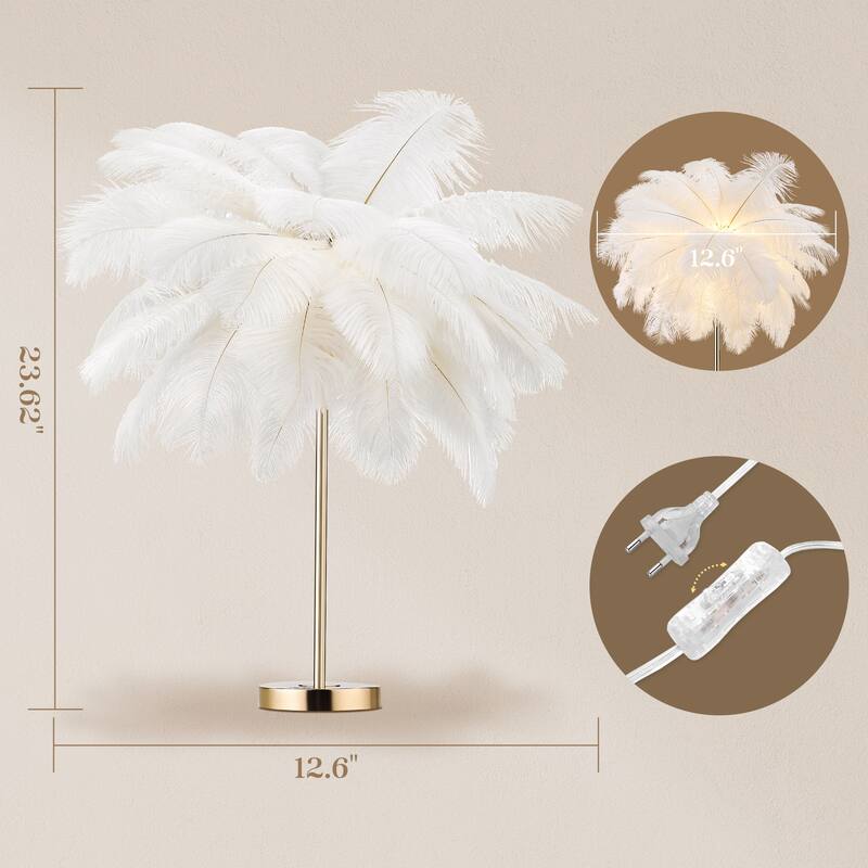 Feather Tripod Table Lamp With LED Bulbs