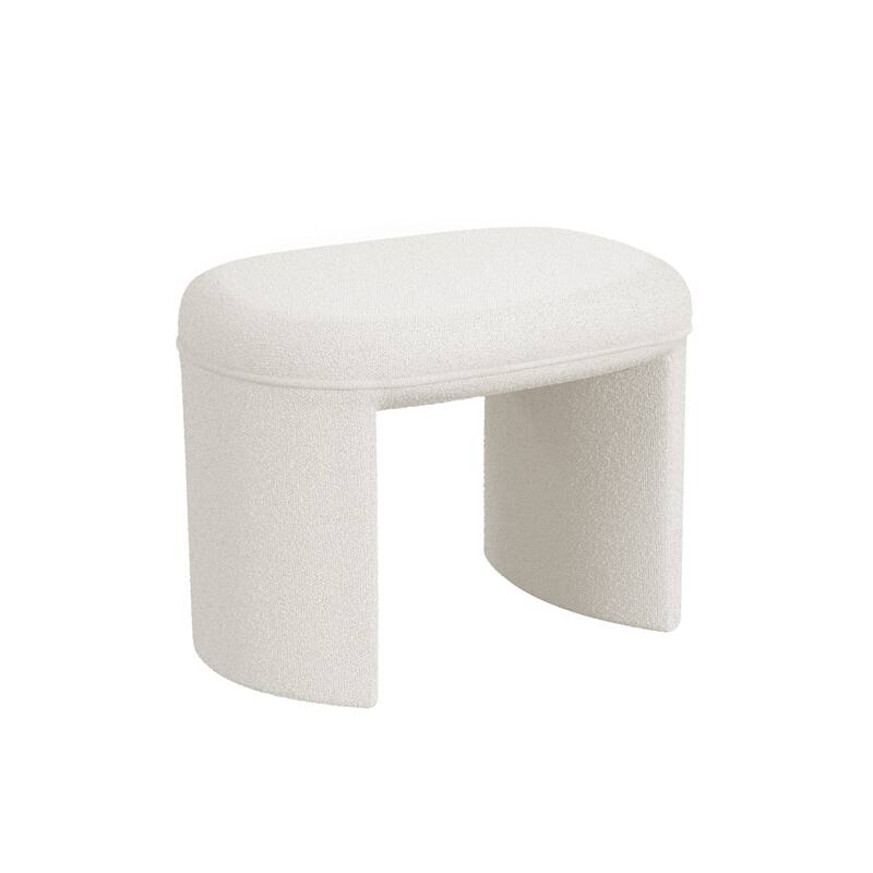 Max 24 Inch Ottoman Footstool with Comfy Saddle Seat in Cream White Boucle