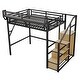 preview thumbnail 7 of 16, Full Size Loft Bed with Stairs, Storage Shelves, High Loft Bed with Wardrobe for Kids Teens, Black Metal Storage Bed
