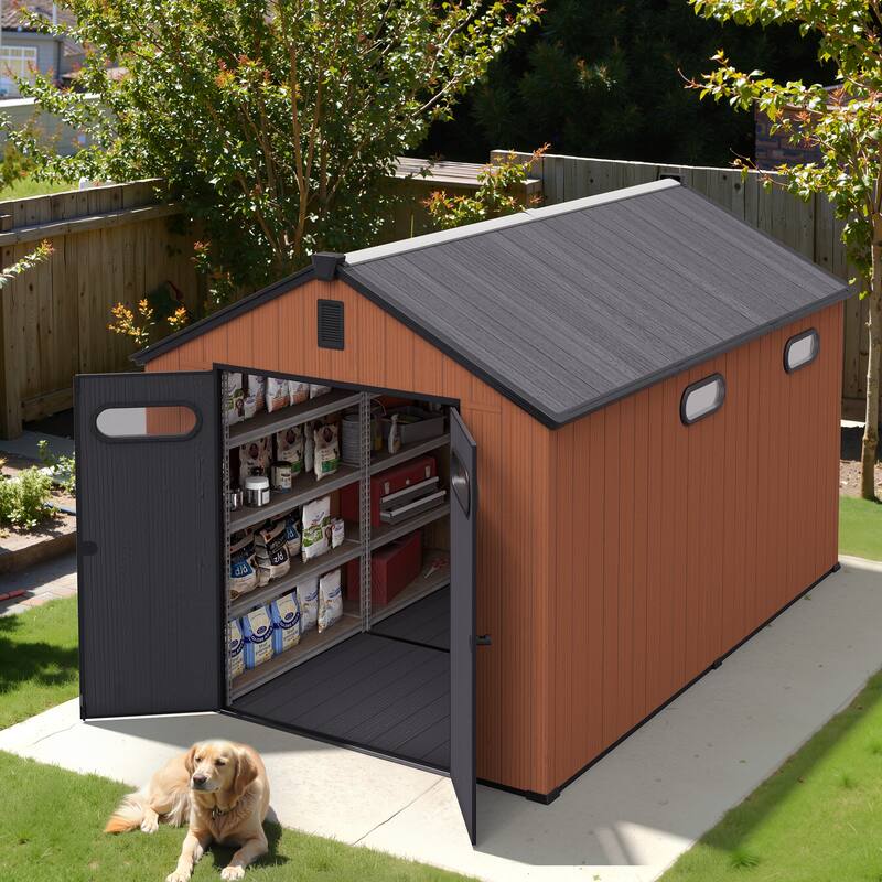 All-Weather Lockable Door Resin Outdoor Storage Shed with Window Floor for Patio Furniture and Tools