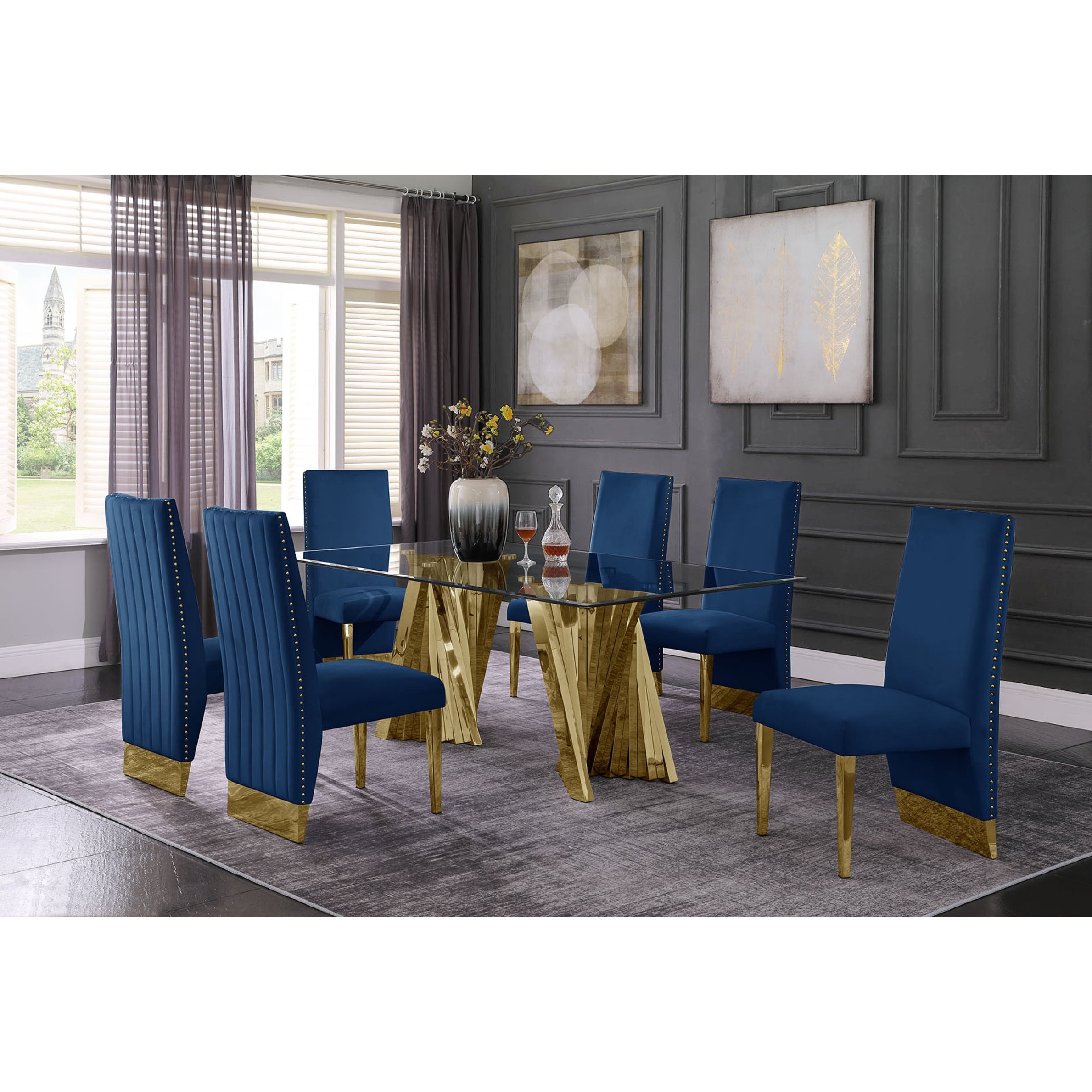 Navy blue dining table set top