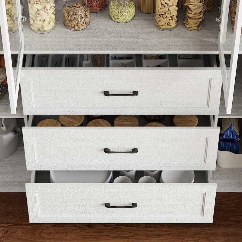 61.8" W Kitchen Pantry Cabinet, Freestanding Cupboard with Glass Doors