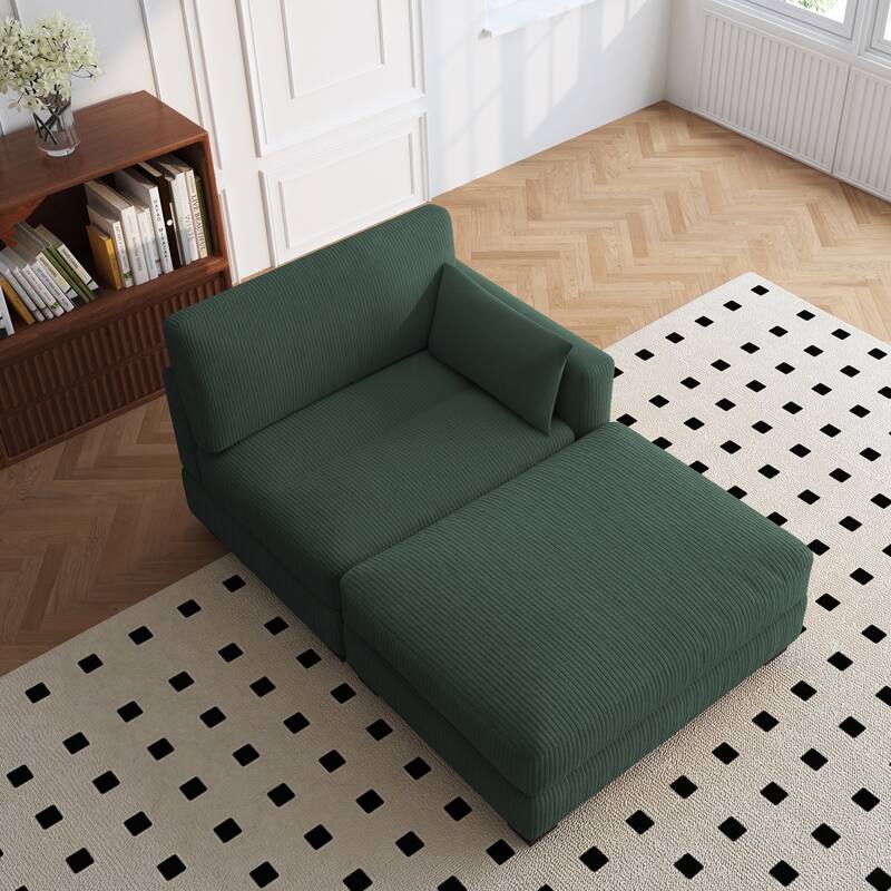 Modern Chaise Lounge Modular Sectional Sofa - Hunter Green - Right Facing