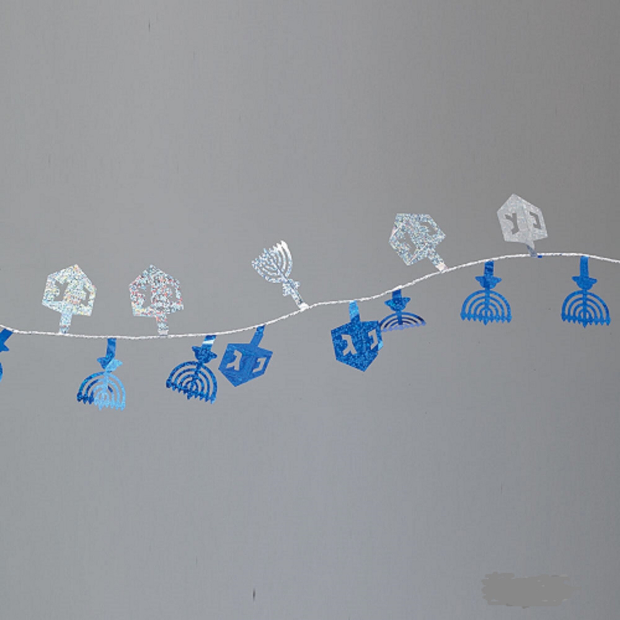 Shop 18 Blue Holographic Menorah And Dreidel Wired Hanukkah Garland Unlit Overstock 17745393