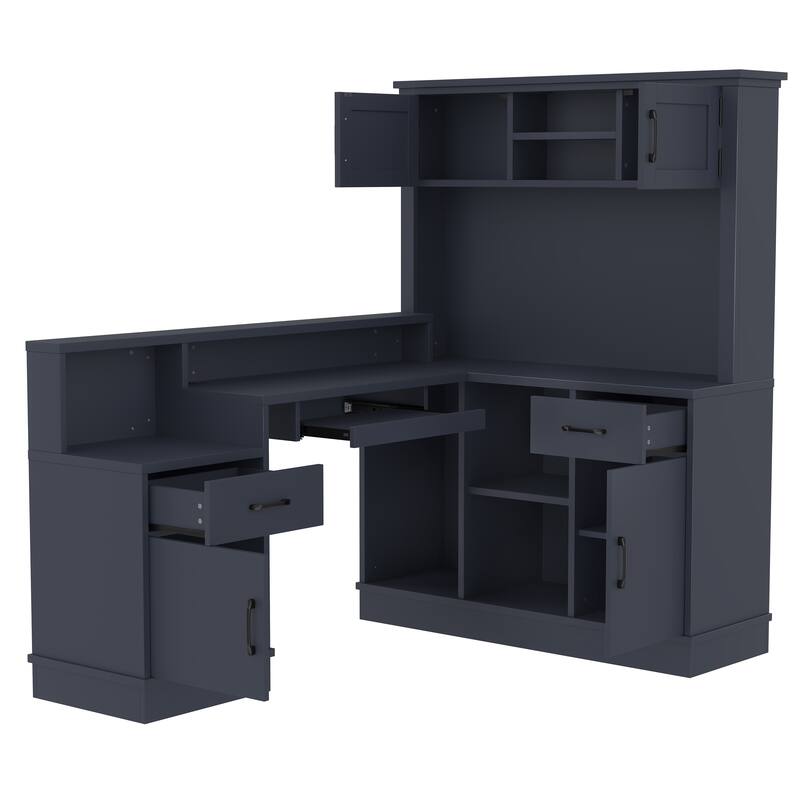 L-Shaped Computer Desk with outlet, Drawers, Bookshelf, Modern Corner Desk, L-Shaped Study Table Writing Desk