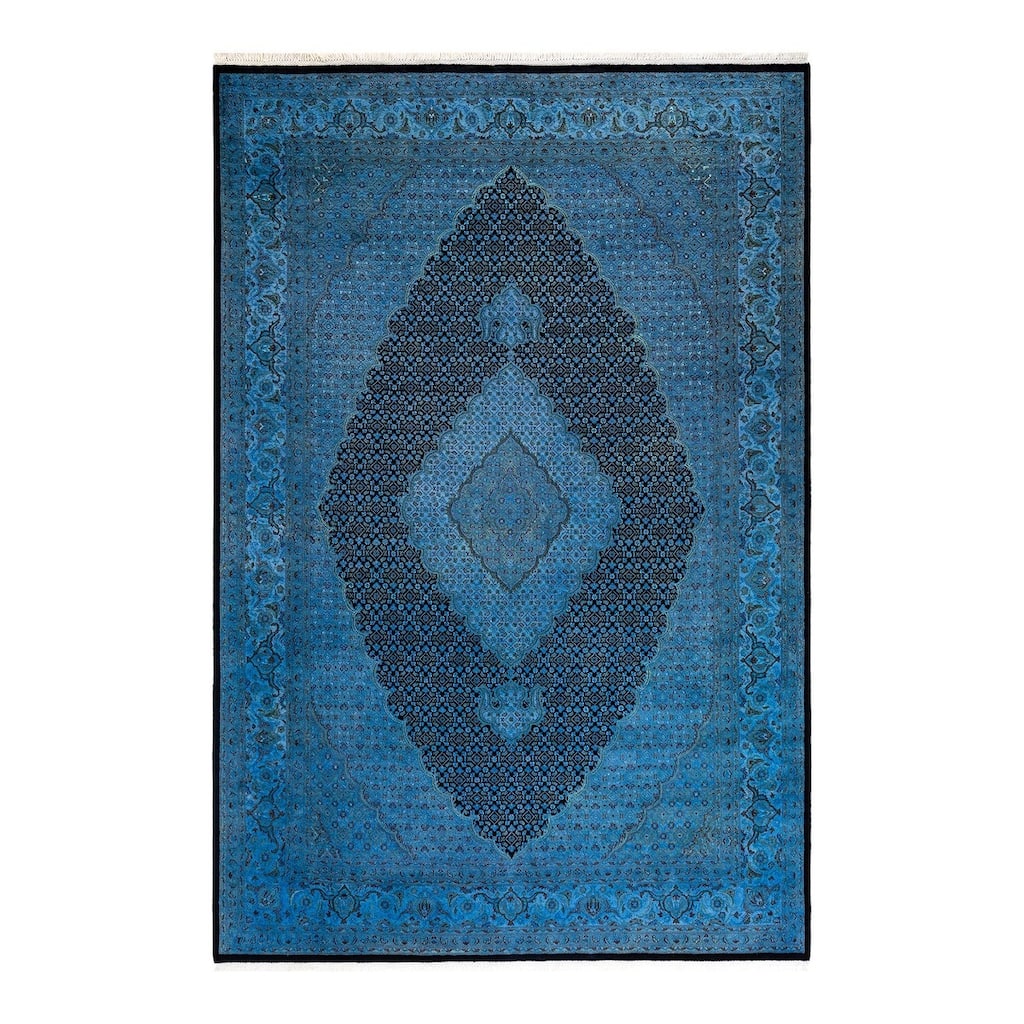 Overton Hand Knotted Wool Vintage Inspired Modern Contemporary Overdyed Blue Area Rug - 6' 8" x 9' 10"