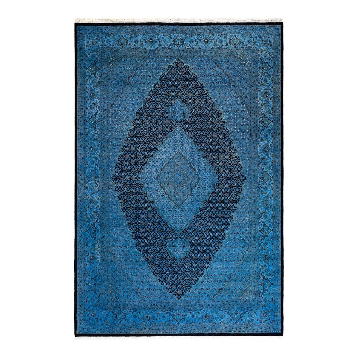 Overton Hand Knotted Wool Vintage Inspired Modern Contemporary Overdyed Blue Area Rug - 6' 8" x 9' 10"