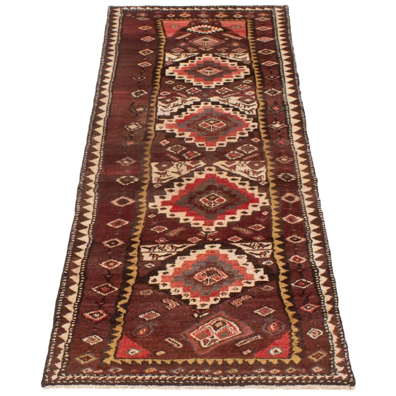 ECARPETGALLERY Hand-knotted Melis Vintage Dark Brown Wool Rug - 3'5 x 9'8