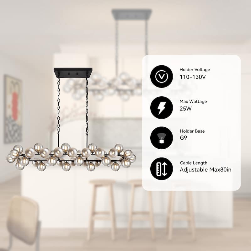 40-light Modern Large Bubble Sputnik Chandelier in Black for Dining Room