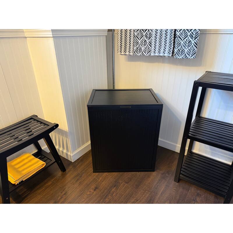Solid Bamboo Folding Clothes Hamper w/ Removable Laundry Bag