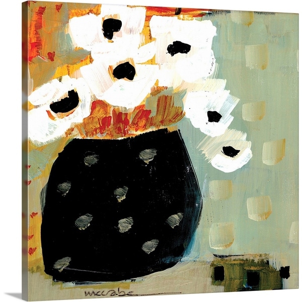 "White Flowers, Black Pot" Canvas Wall Art