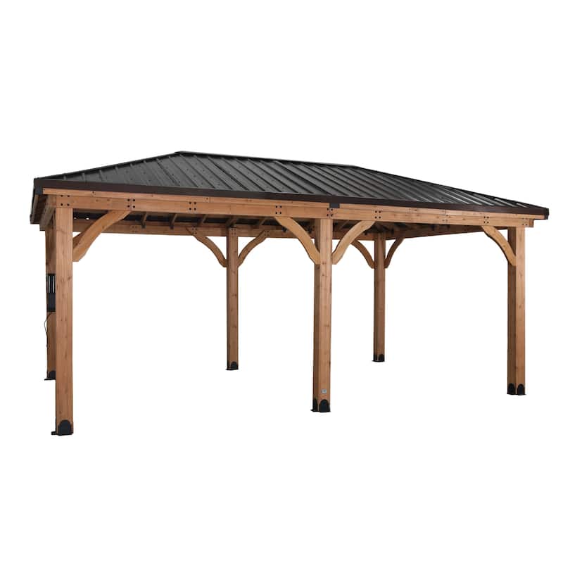 Backyard Discovery Barrington 20x12' Cedar Wood Gazebo with Steel Roof - Brown - 19'10" x 12'0"