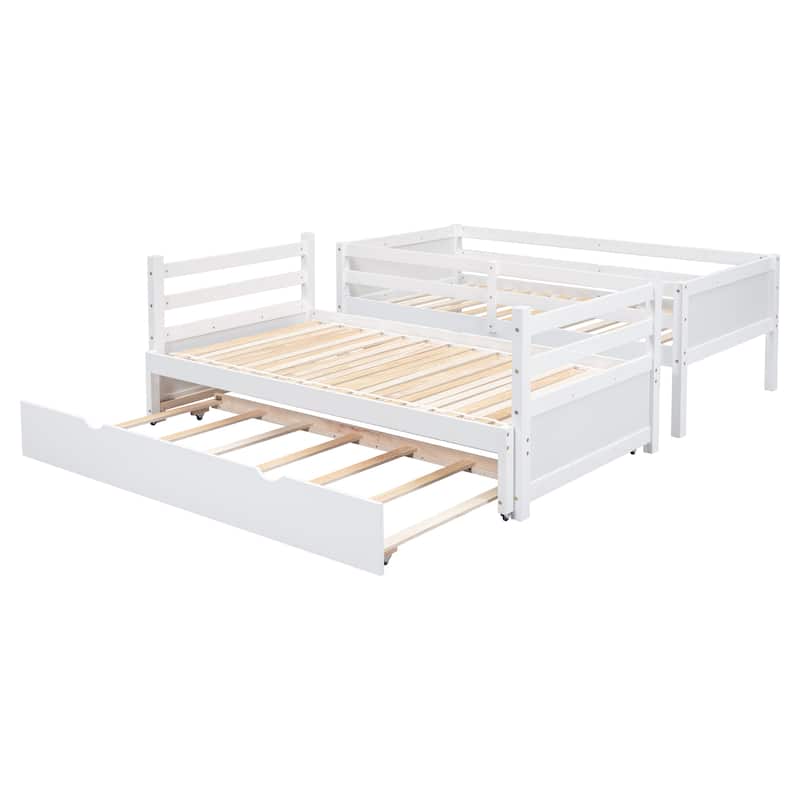 Twin Over PullOut Bunk Bed with Trundle, Detachable Wood Bunk Bed with