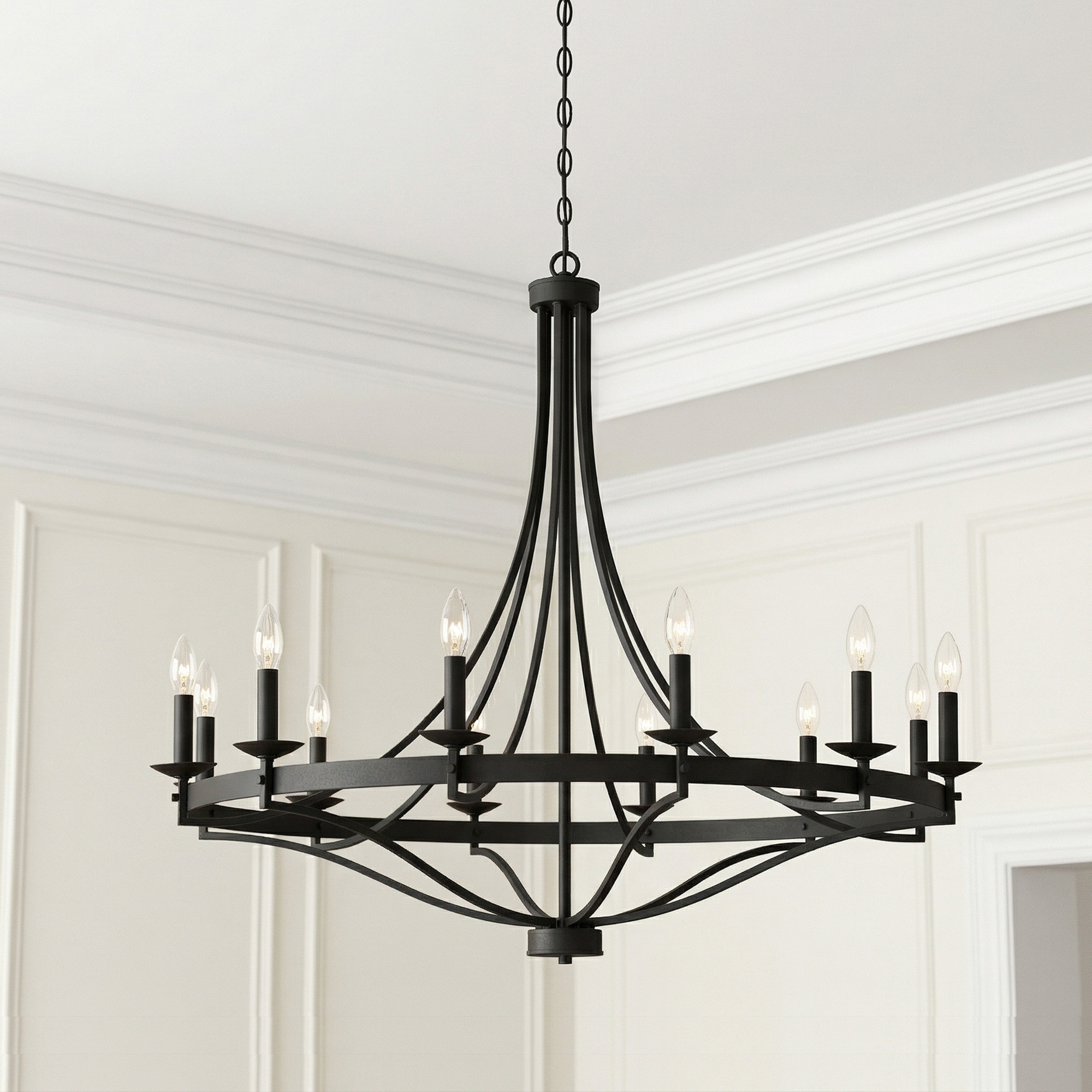 Acroma 12-light Matte Black Farmhouse Empire Wagon Wheel Chandelier