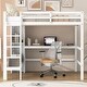 preview thumbnail 15 of 22, Full Size Loft Bed with Bulit-in Desk and Multifunction Storage Shelves, Wooden Loft Bedframe with Ladder and Guardrail