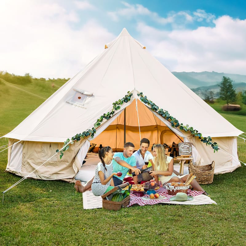 Beige Outdoor Canvas Pyramids Mongolian Yurt Tent for Family Camping