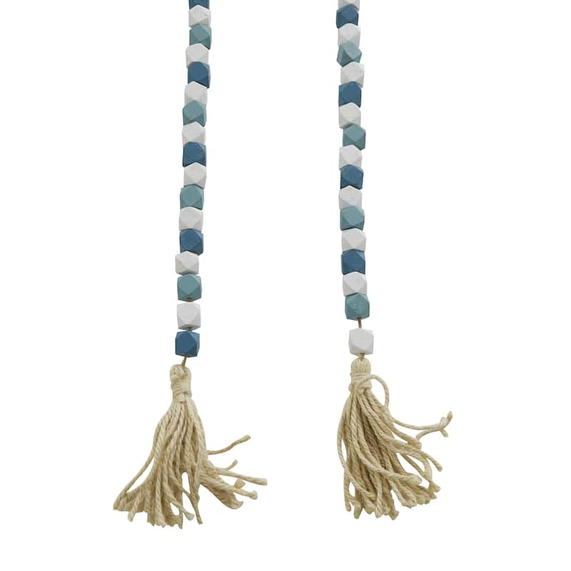 Mango Wood Handmade Hexagon Carved Geometric Long Beaded Garland with Tassel - Roche River Decor