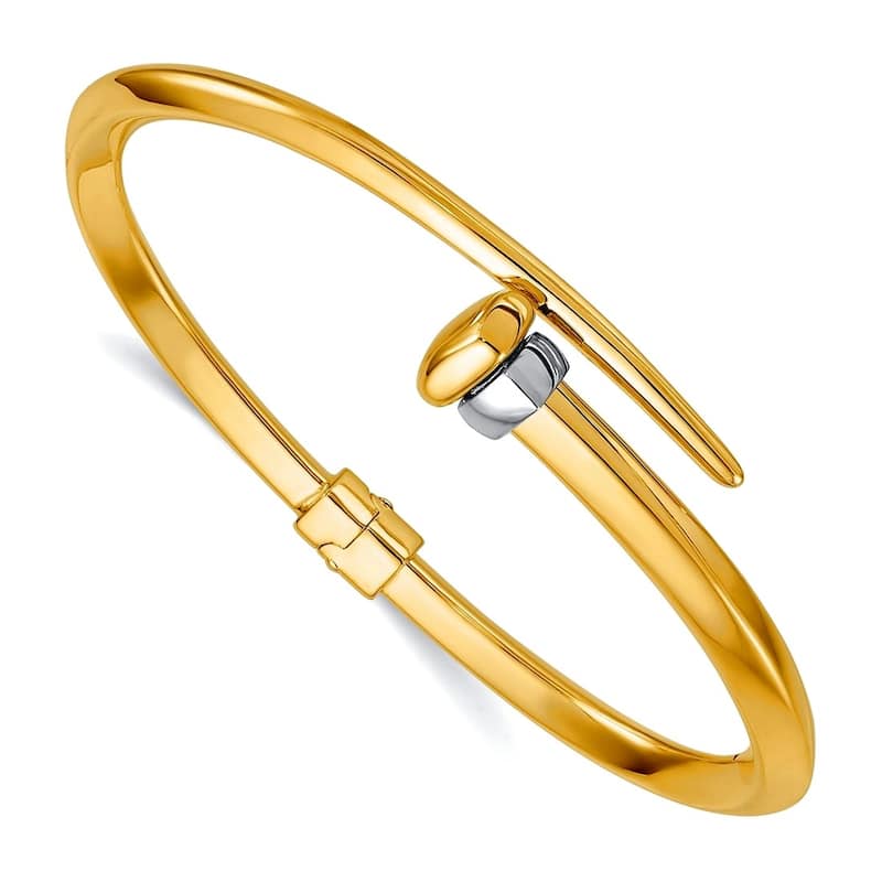 Curata Solid 18k Two-tone Gold Italian 7" Bypass Hinged Bangle Bracelet