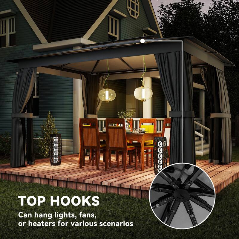 Outsunny 10' x 12' Outdoor Patio Gazebo, Soft Top Gazebo Canopy Shelter with Double Roof, Curtains, Netting, Steel Frame