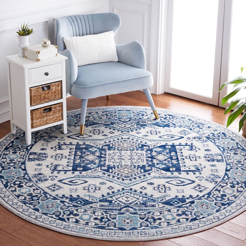 SAFAVIEH Tulum Morgana Bohemian & Eclectic Rug - 6'7" Round - Ivory/Blue