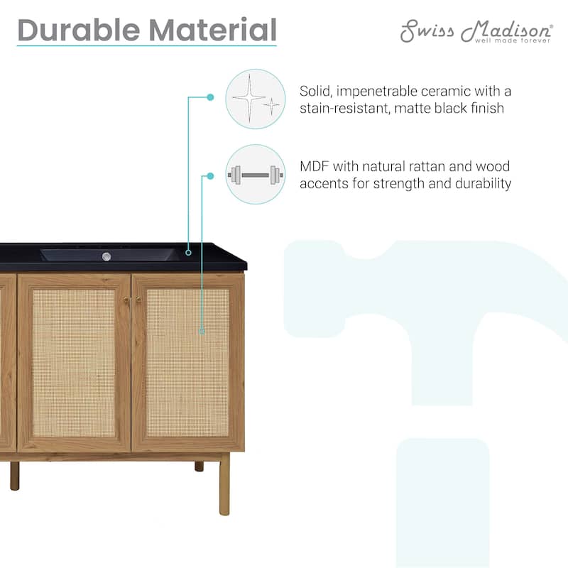 Classe 60 In. Brown Oak, Double Basin Bathroom Vanity With Black, 3-Hole Artificial Stone Sink Top