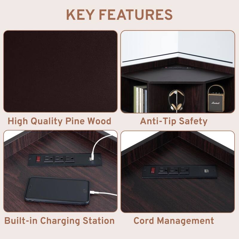 Corner Shelf with USB Ports and Outlets Cubby Storage Organizer