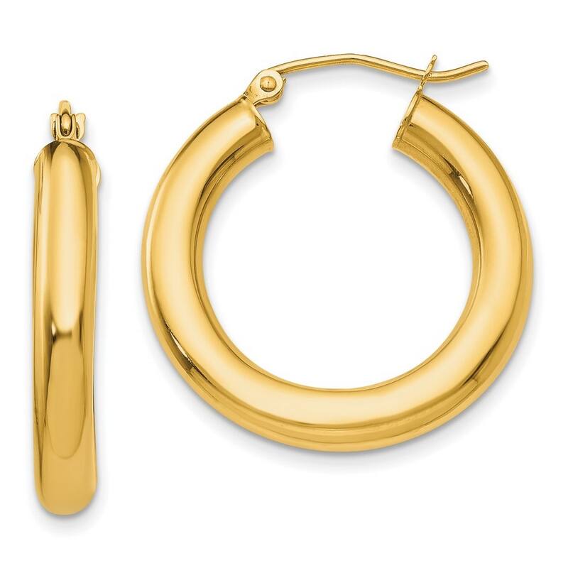 Curata 10k Yellow Gold 4mm Polished Classic Solid Round Tube Hoop Earrings - 25 through 60mm