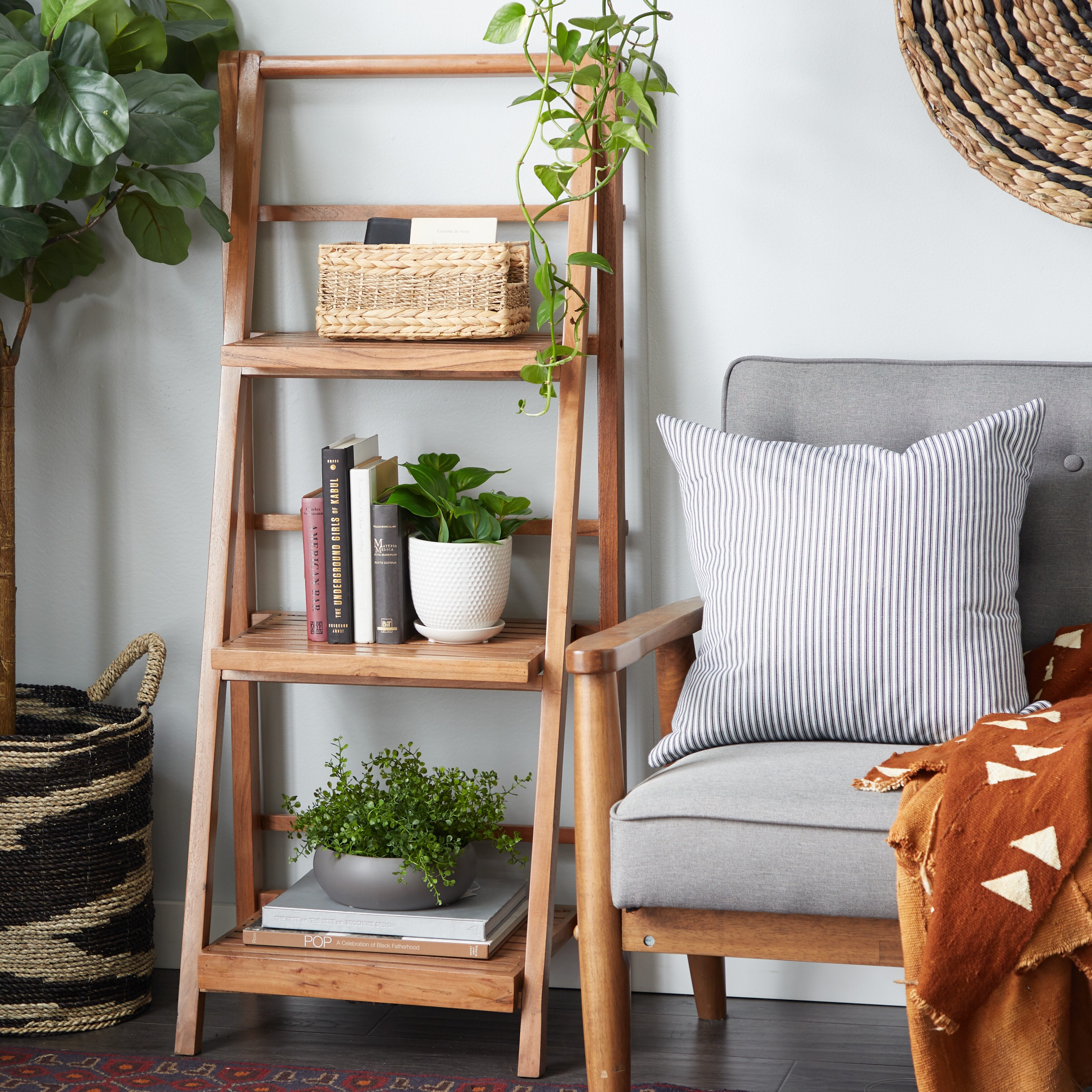 Shop Tall Rustic Farmhouse Wooden Ladder Shelf 18 X48 20 X 15 X 48 Overstock 32112643