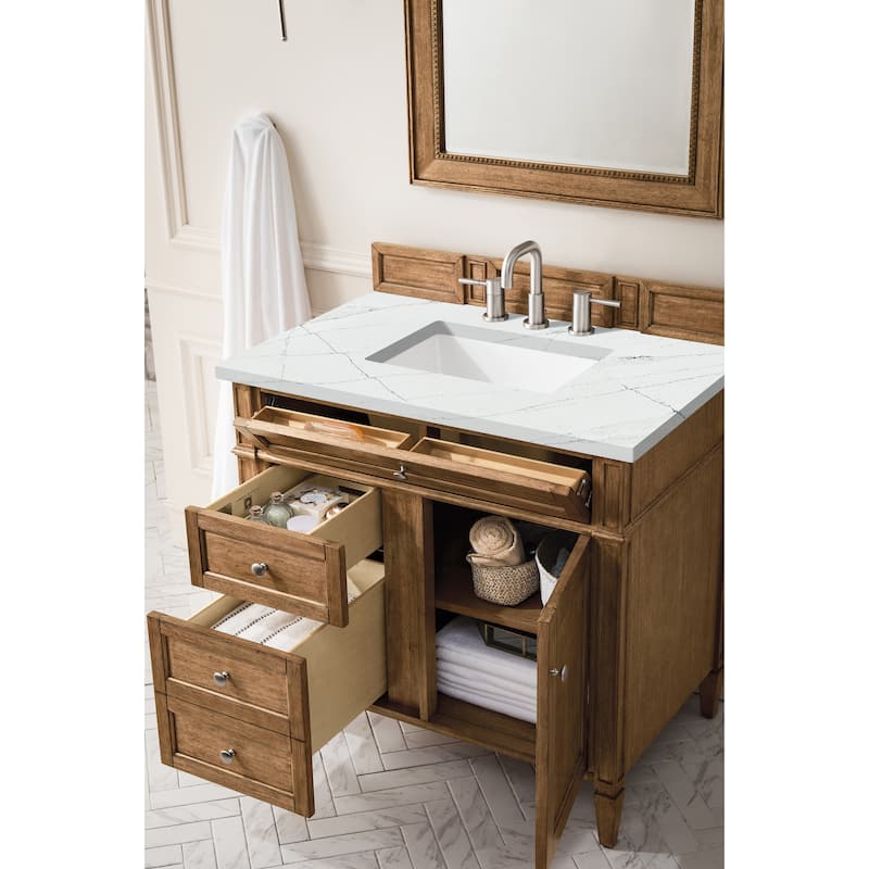 James Martin Vanities Brittany 36" Single Vanity, Saddle Brown - Ethereal Noctis Quartz