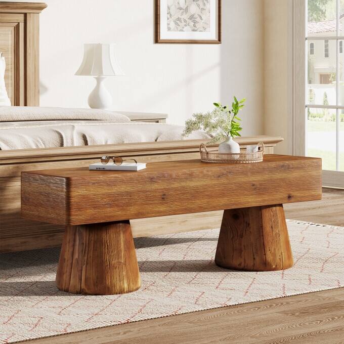 Solid Wood Entryway Shoe Bench, 47” Rustic End of Bed Bench