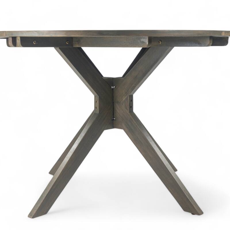 Stanford Outdoor Round Acacia Wood Dining Table with X Base, Gray Finish