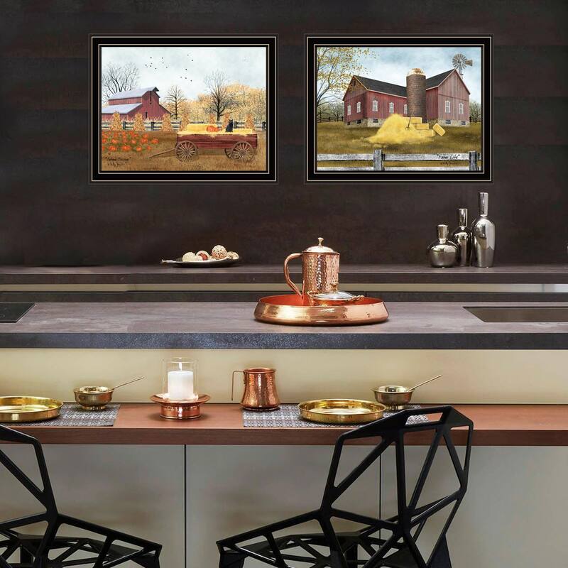 2-Piece Framed Wall Art Set - Autumn Blessings Farm Life, Black Frame