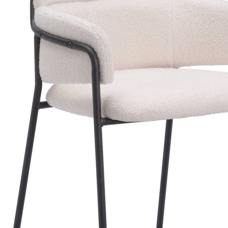 HomeRoots Set of Two 30" Cream and Black Faux Shearling and Steel Bar Height Bar Chairs