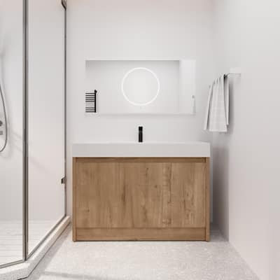 BNK 24/30/48 inch Freestanding Resin Sink Bathroom Vanity with Soft Close Door and adjustable shelf