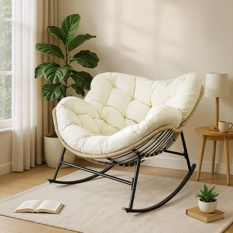 FINCATI Indoor Deep-seating Rocking Papasan Chair, Rocking Chair Outdoor, 450 lbs Outdoor Rocking Chair, Oversized Rocker Chair