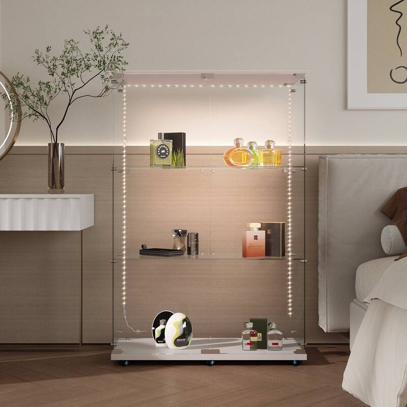 Glass Display Cabinet,Wine Cabinet,Storage Cabinet,File Cabinet, Tempered Glass Top,Bluetooth Led Light Strip,With Door Lock