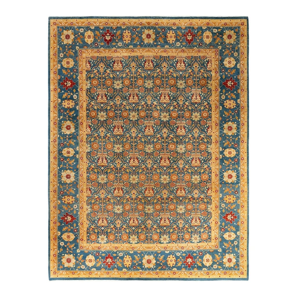 Overdyed, One-of-a-Kind Hand-Knotted Area Rug - Blue - 9' 1" x 11' 10"